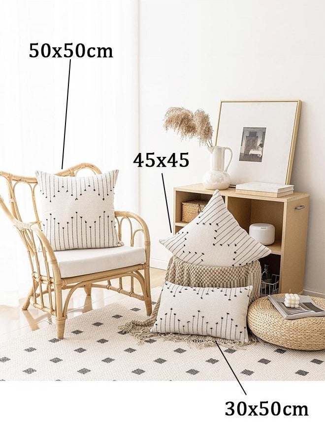 XiuWoo Set of 2 50*50cm Boho Throw Pillow Covers Neutral Decorative Textured Cushion Case Farmhouse Pillowcase Modern Square Pillow Covers for Sofa,Couch, Living Room,Beige and Black - Image 5