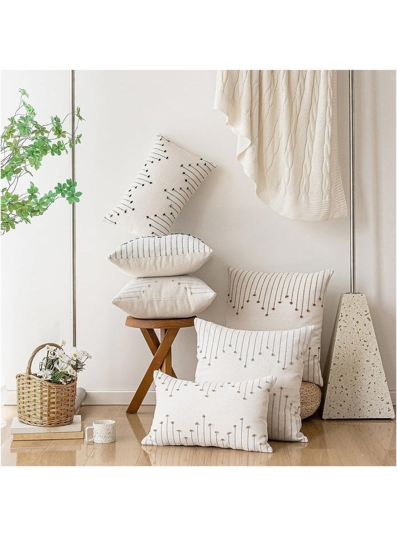 XiuWoo Set of 2 50*50cm Boho Throw Pillow Covers Neutral Decorative Textured Cushion Case Farmhouse Pillowcase Modern Square Pillow Covers for Sofa,Couch, Living Room,Beige and Black - Image 3