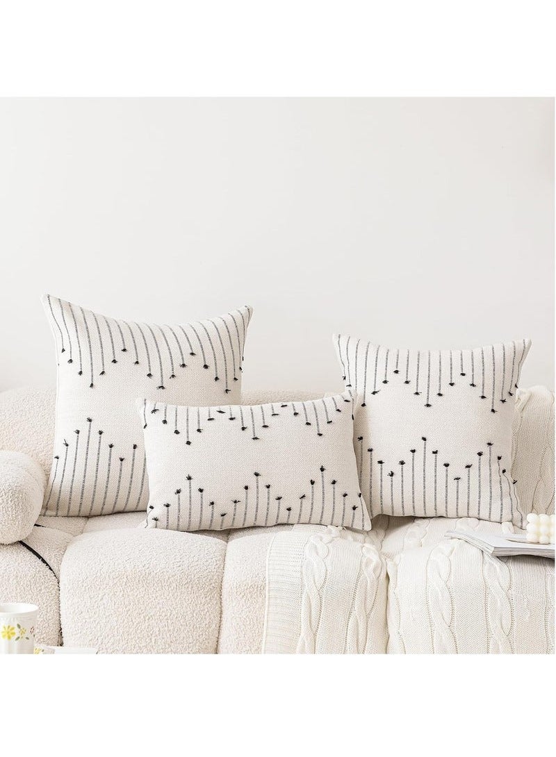 XiuWoo Set of 2 50*50cm Boho Throw Pillow Covers Neutral Decorative Textured Cushion Case Farmhouse Pillowcase Modern Square Pillow Covers for Sofa,Couch, Living Room,Beige and Black - Image 1