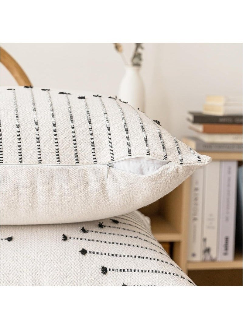 XiuWoo Set of 2 50*50cm Boho Throw Pillow Covers Neutral Decorative Textured Cushion Case Farmhouse Pillowcase Modern Square Pillow Covers for Sofa,Couch, Living Room,Beige and Black - Image 2