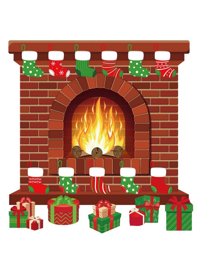 Remagr 66 Pieces Large Christmas Fireplace Bulletin Board Decor 43 X 39 Inch Christmas Holiday Hearth Bulletin Board Fireplace Bulletin Board Stocking Gifts Box Cutouts Christmas Classroom Home Decor - Image 1