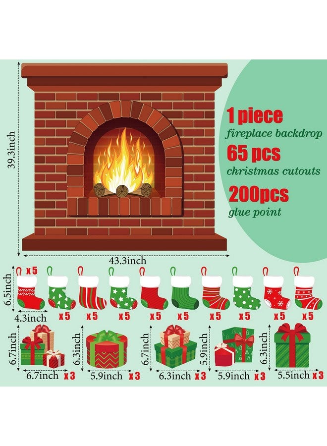Remagr 66 Pieces Large Christmas Fireplace Bulletin Board Decor 43 X 39 Inch Christmas Holiday Hearth Bulletin Board Fireplace Bulletin Board Stocking Gifts Box Cutouts Christmas Classroom Home Decor - Image 2