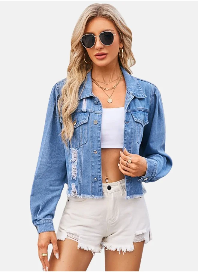 يونيكي Blue Collared Long Sleeve Denim Jacket