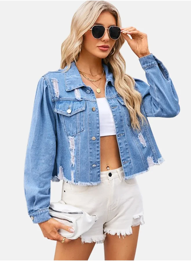 YUNIQEE Blue Collared Long Sleeve Denim Jacket