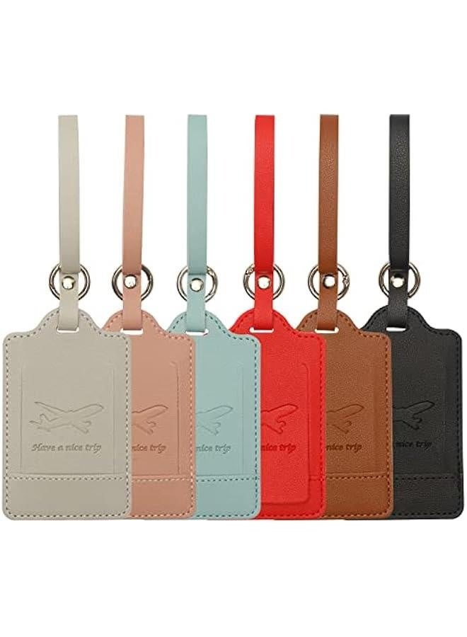 6 Pcs Luggage Tags,Premium PU Artificial Leahter，Travel Bag Suitcase Labels with Privacy Protection Name ID Card and Durable Steel Loop - Image 2