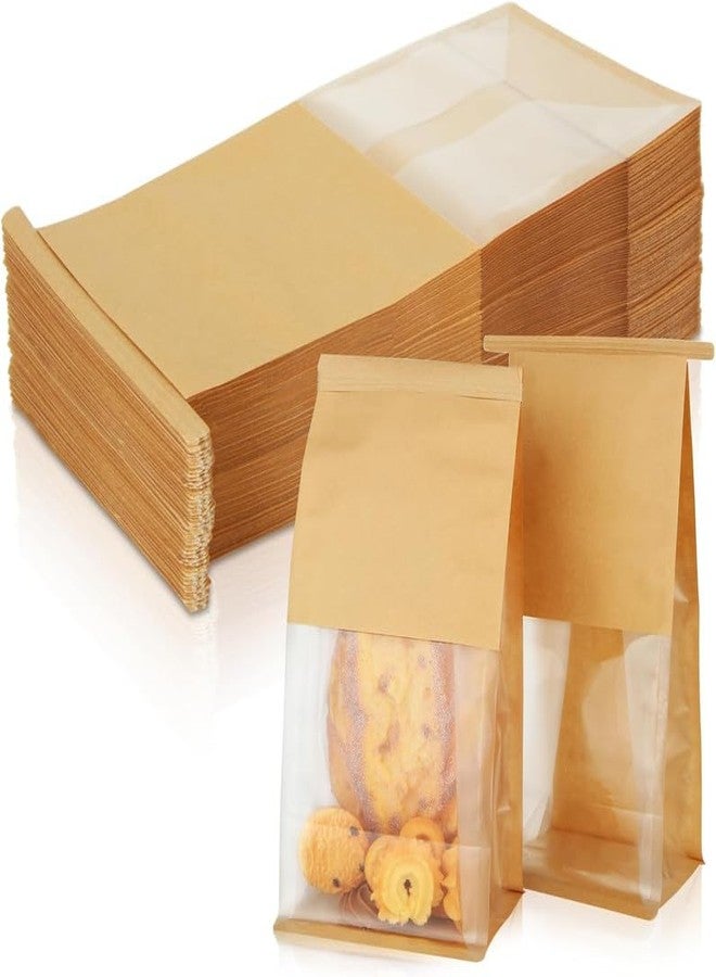 VELEXE Kraft Paper Tin Tie Tab Lock Bakery Bags with Transparent Window – Pack of 20 | Size: 26X16 cm | Packaging Bags for Bread, Cookies, Snacks & Bakery Items - Image 1