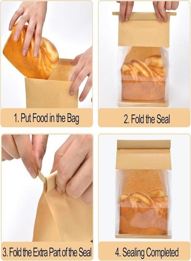 VELEXE Kraft Paper Tin Tie Tab Lock Bakery Bags with Transparent Window – Pack of 20 | Size: 26X16 cm | Packaging Bags for Bread, Cookies, Snacks & Bakery Items - Image 3