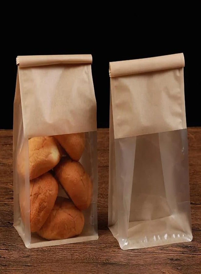 VELEXE Kraft Paper Tin Tie Tab Lock Bakery Bags with Transparent Window – Pack of 20 | Size: 26X16 cm | Packaging Bags for Bread, Cookies, Snacks & Bakery Items - Image 4