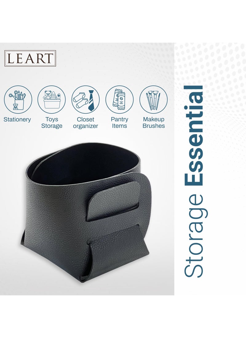 LeArt Leather Storage Basket – Bedside, Nightstand, Office Desk Organizer | Pantry Storage Organizer | Stationery Organizer | Storage Bin for Home (Black Small)  - Image 2