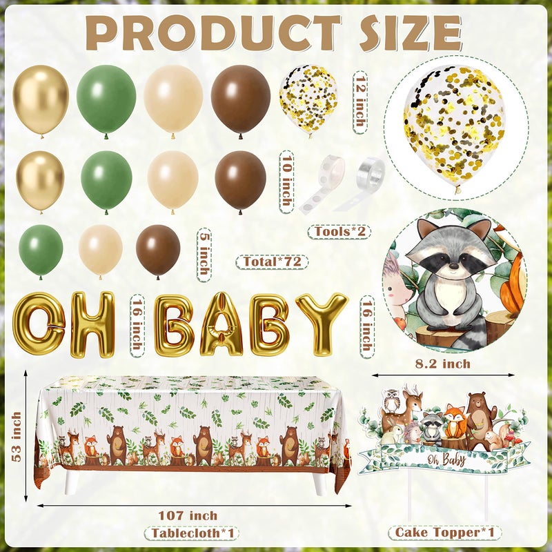 BORAMDO Woodland Animals Baby Shower Decoration Pack Forest Animal Neutral Gender Reveal Party Supplies Woodland Themed Birthday Party Ideas Set 106 Pcs Backdrop, Tablecloth, Cake Toppers, Balloons - Image 3
