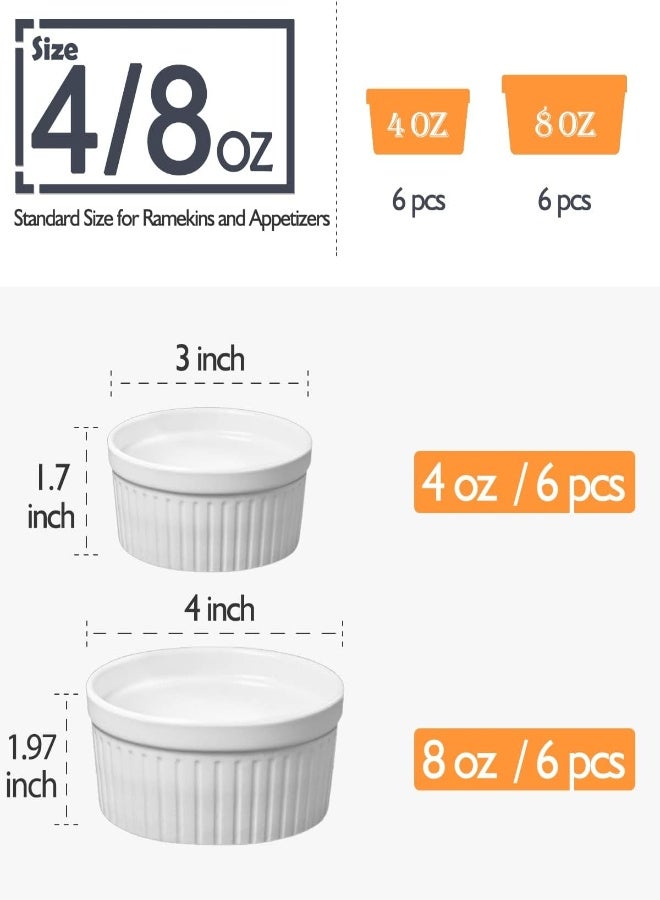 AKDC Delling Ramekins 12 Pack, Creme Brulee Ramekins Oven Safe, Small Bowls For Soy Sauce Cups, Souffle Dish For Baking, Ramiken Set 4Ozx6, 8Ozx6 -White - Image 5