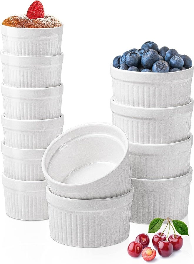 AKDC Delling Ramekins 12 Pack, Creme Brulee Ramekins Oven Safe, Small Bowls For Soy Sauce Cups, Souffle Dish For Baking, Ramiken Set 4Ozx6, 8Ozx6 -White - Image 4