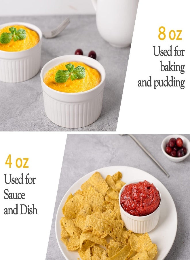 AKDC Delling Ramekins 12 Pack, Creme Brulee Ramekins Oven Safe, Small Bowls For Soy Sauce Cups, Souffle Dish For Baking, Ramiken Set 4Ozx6, 8Ozx6 -White - Image 3