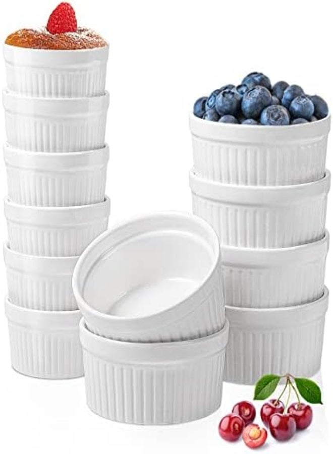 AKDC Delling Ramekins 12 Pack, Creme Brulee Ramekins Oven Safe, Small Bowls For Soy Sauce Cups, Souffle Dish For Baking, Ramiken Set 4Ozx6, 8Ozx6 -White - Image 2