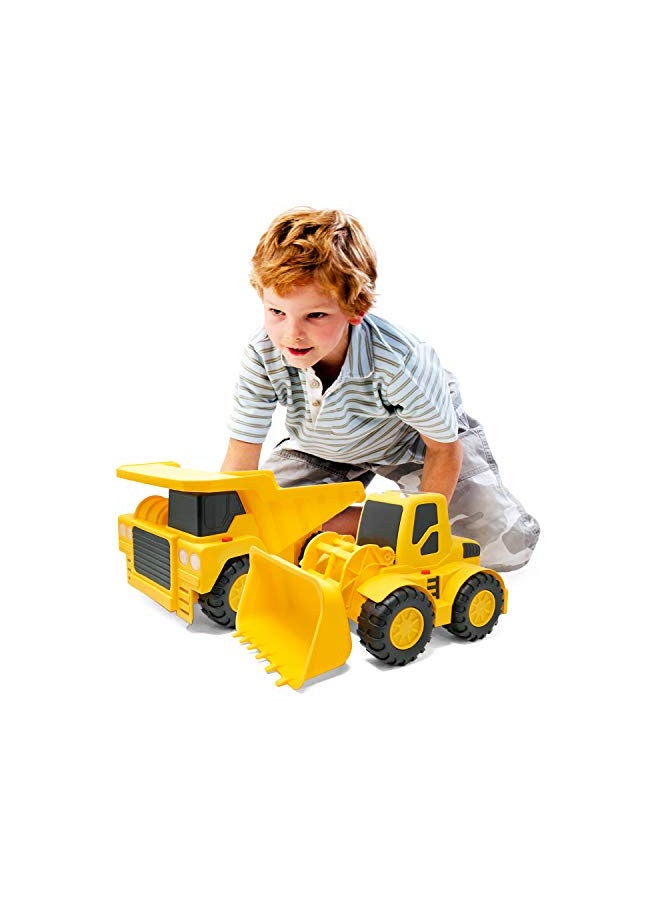 Boley Builders 2 Pack Construction Vehicles - Large Yellow Front Loader and Dump Truck with Lights and Sounds - Kids Construction Toys Set for Toddlers Boys and Girls - Image 1