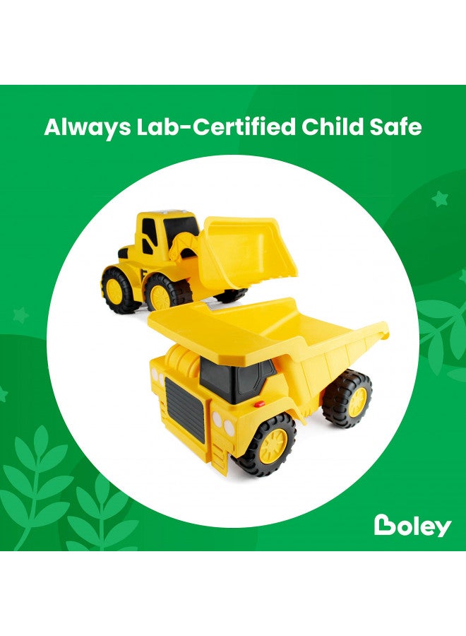 Boley Builders 2 Pack Construction Vehicles - Large Yellow Front Loader and Dump Truck with Lights and Sounds - Kids Construction Toys Set for Toddlers Boys and Girls - Image 5
