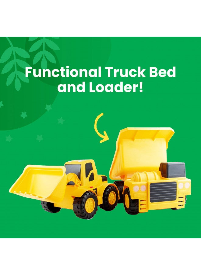 Boley Builders 2 Pack Construction Vehicles - Large Yellow Front Loader and Dump Truck with Lights and Sounds - Kids Construction Toys Set for Toddlers Boys and Girls - Image 3