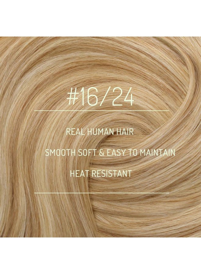 RUNATURE Blonde Clip in Hair Extensions, Real Human Hair Clip in Extensions, Short Hair Extensions Clip Ins, Double Weft Remy Natural Hair, 12 Inch 80g 7pcs, #16P24 Golden Blonde Highlights - Image 2