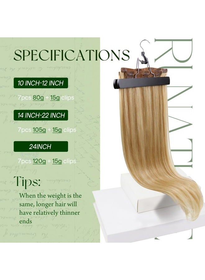 RUNATURE Blonde Clip in Hair Extensions, Real Human Hair Clip in Extensions, Short Hair Extensions Clip Ins, Double Weft Remy Natural Hair, 12 Inch 80g 7pcs, #16P24 Golden Blonde Highlights - Image 5