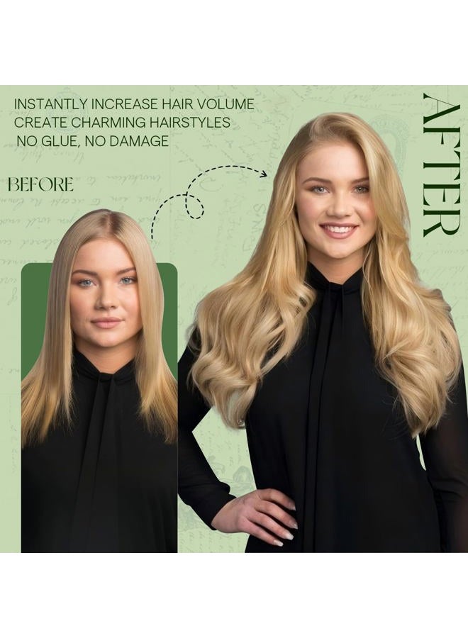 RUNATURE Blonde Clip in Hair Extensions, Real Human Hair Clip in Extensions, Short Hair Extensions Clip Ins, Double Weft Remy Natural Hair, 12 Inch 80g 7pcs, #16P24 Golden Blonde Highlights - Image 3