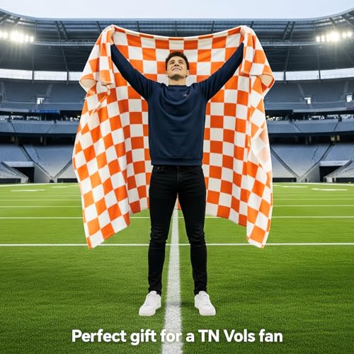 BEDELITE Checkered Throw Blanket for Couch, Soft & Cozy Fleece Flannel Blanket with Checkerboard Grid Home Decor, Checkered Orange Tennessee Blanket, 50x60 Inches - Image 2