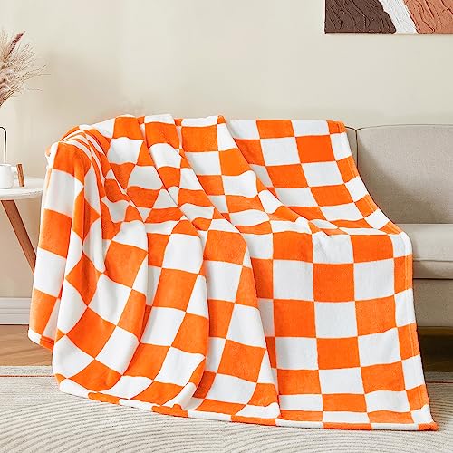 BEDELITE Checkered Throw Blanket for Couch, Soft & Cozy Fleece Flannel Blanket with Checkerboard Grid Home Decor, Checkered Orange Tennessee Blanket, 50x60 Inches - Image 1