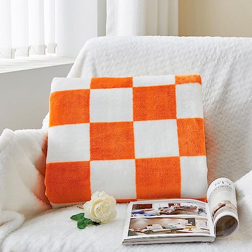 BEDELITE Checkered Throw Blanket for Couch, Soft & Cozy Fleece Flannel Blanket with Checkerboard Grid Home Decor, Checkered Orange Tennessee Blanket, 50x60 Inches - Image 3