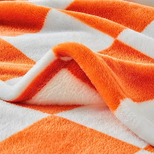 BEDELITE Checkered Throw Blanket for Couch, Soft & Cozy Fleece Flannel Blanket with Checkerboard Grid Home Decor, Checkered Orange Tennessee Blanket, 50x60 Inches - Image 5