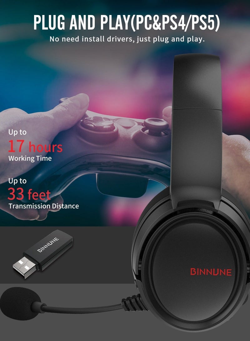 BINNUNE BW02 Bluetooth/2.4G/Wired Gaming Headset with Mic for PS4 PS5 PC Xbox One Switch Xbox Series S|X - Image 2