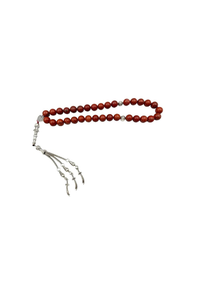 REBUY REBUY Red Jasper Stone Healing Crystal Stone Tasbih Beautiful Misbaha 33 Beads Tasbih Tasbeeh Prayer Beads, Color Brown, Bead Size 10 mm  - Image 1