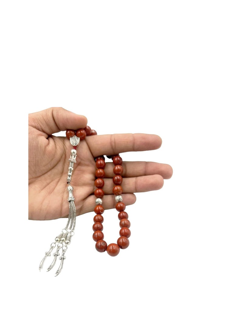 REBUY REBUY Red Jasper Stone Healing Crystal Stone Tasbih Beautiful Misbaha 33 Beads Tasbih Tasbeeh Prayer Beads, Color Brown, Bead Size 10 mm  - Image 2