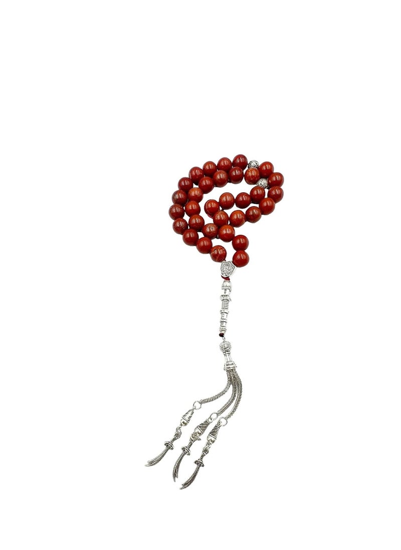 REBUY REBUY Red Jasper Stone Healing Crystal Stone Tasbih Beautiful Misbaha 33 Beads Tasbih Tasbeeh Prayer Beads, Color Brown, Bead Size 10 mm  - Image 3