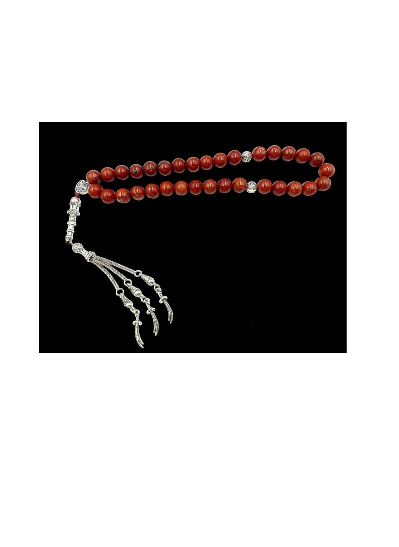 REBUY REBUY Red Jasper Stone Healing Crystal Stone Tasbih Beautiful Misbaha 33 Beads Tasbih Tasbeeh Prayer Beads, Color Brown, Bead Size 10 mm  - Image 4