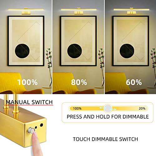 FUNCHDAY Picture Light,5000mAh Battery Operated Picture Light for Wall,Wireless Remote Painting Light with Timer and Dimmable,16”Metal Art Light for Display,Wall,Artwork,Portrait,Gallery -Brass - Image 5