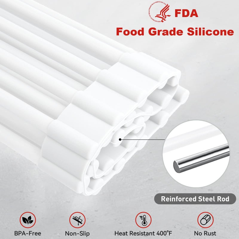 MERRYBOX Roll Up Over The Sink Dish Drying Rack Silicone Wrapped Foldable, Heat-Resistant, Anti-Slip Sink Rack Multipurpose Dish Drainer for Kitchen Sink Counter - White, 17.5" x 11" - Image 5