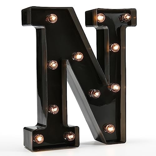 OYCBUZO Light Up Black Alphabet Marquee Letters Sign LED Marquee Number Lights Sign for Night Light Home Bar Christmas Lamp Birthday Party Wedding Decoration N - Image 1