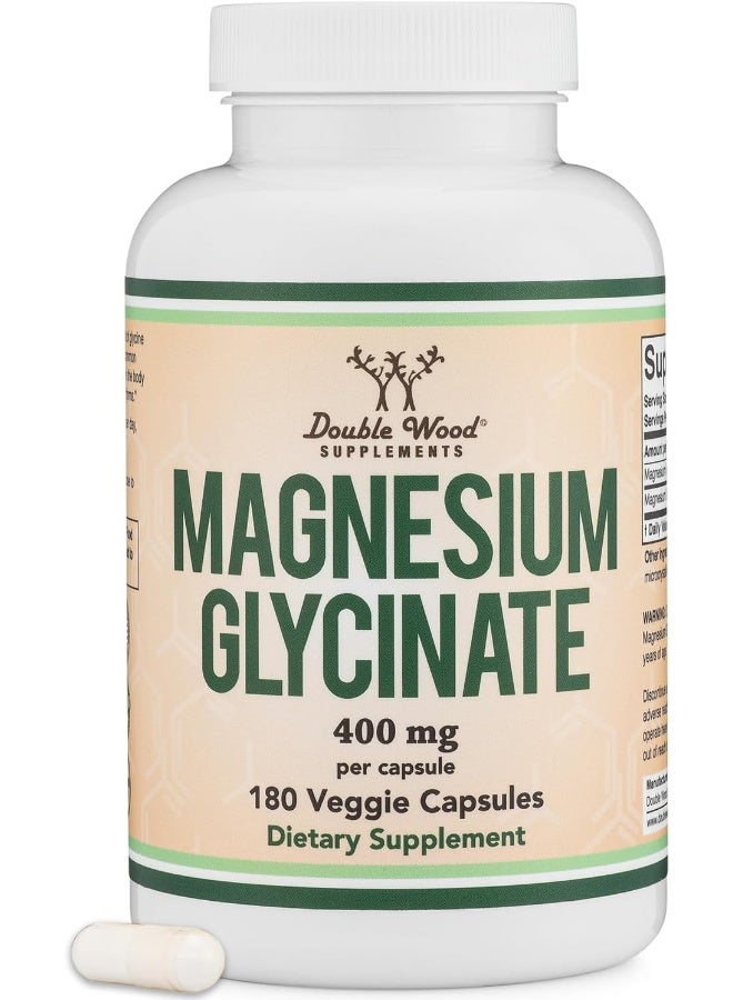 Double Wood Supplements Magnesium Glycinate 400mg, 180 Capsules (Vegan Safe, Manufactured and Third Party Tested in The USA, Gluten Free, Non-GMO) High Absorption Magnesium for Sleep by Double Wood Supplements - Image 1