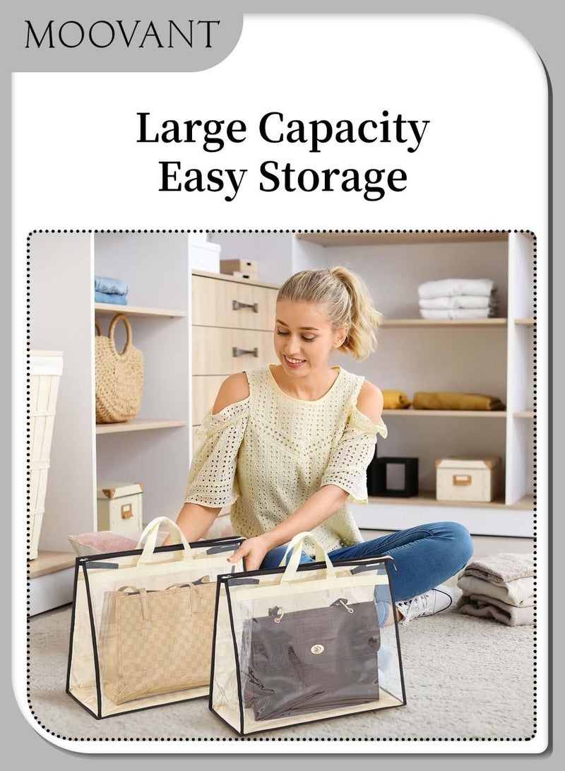 Moovant 5 Pack Multi-size Storage Bags with Extra 5 S-hooks, Clear Handbag Storage Organizer, Dust Bags for Handbags, with Zipper and Handle - Image 2