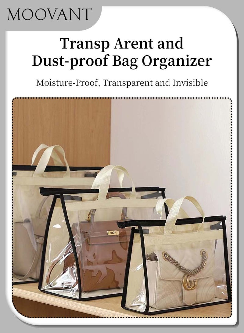 Moovant 5 Pack Multi-size Storage Bags with Extra 5 S-hooks, Clear Handbag Storage Organizer, Dust Bags for Handbags, with Zipper and Handle - Image 4