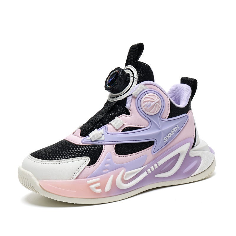 Double Star Children'S Shoes Boys' Shoes 2025 Girls' Rotating Button Sports Shoes Waterproof Leather Sports Shoes Trendy - Image 1