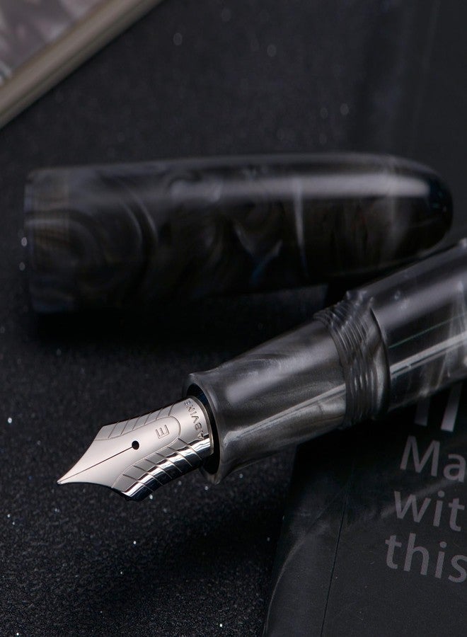 Asvine C80 Fountain Pen #8 Fine Nib Large Handcraft Pen with Converter Pen Case Collection Set (Gray Ripple) - Image 5