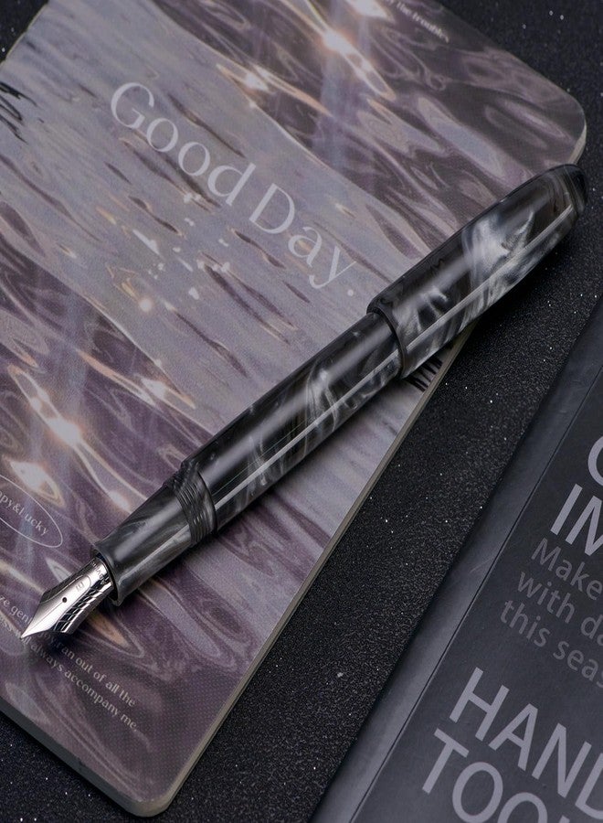 Asvine C80 Fountain Pen #8 Fine Nib Large Handcraft Pen with Converter Pen Case Collection Set (Gray Ripple) - Image 2