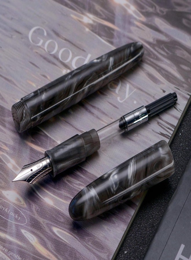 Asvine C80 Fountain Pen #8 Fine Nib Large Handcraft Pen with Converter Pen Case Collection Set (Gray Ripple) - Image 4