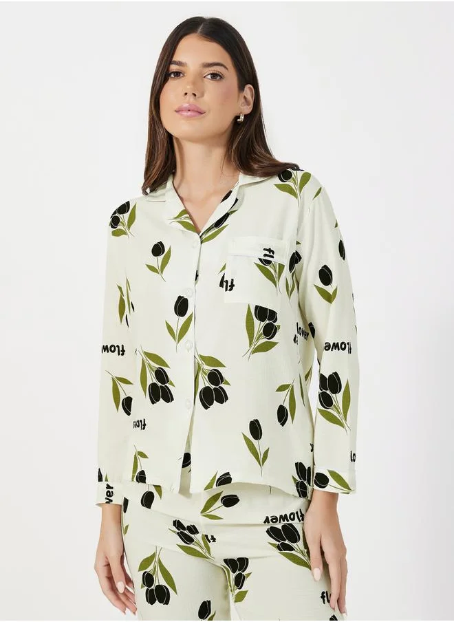 Take Two All-Over Floral Print Shirt & Pants Pyjama Sets