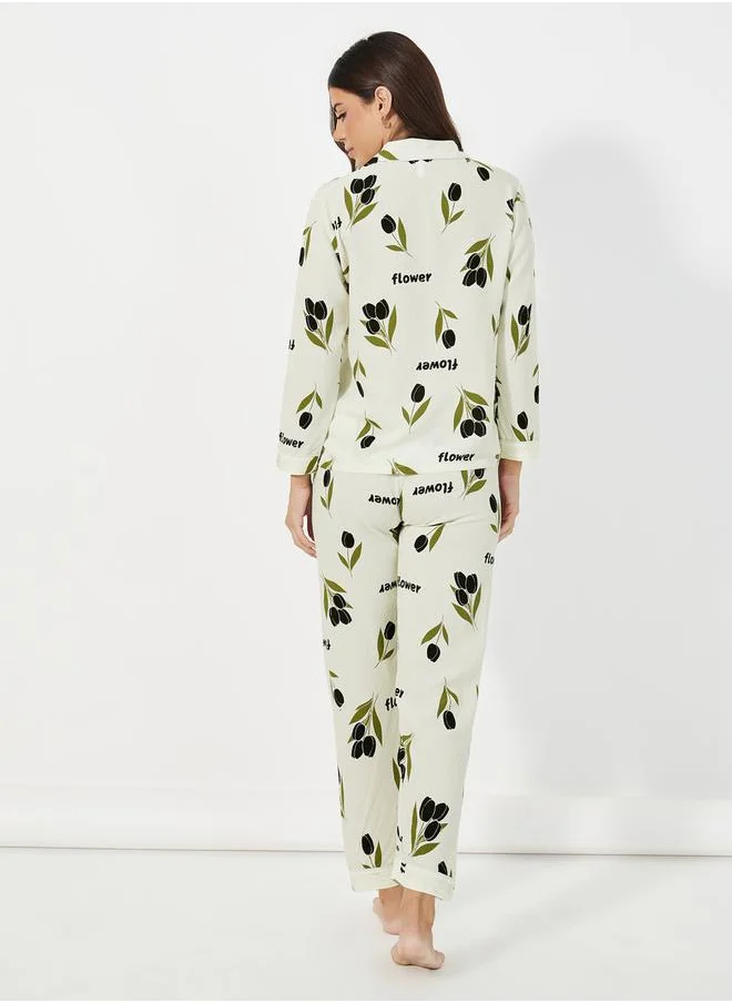 Take Two All-Over Floral Print Shirt & Pants Pyjama Sets