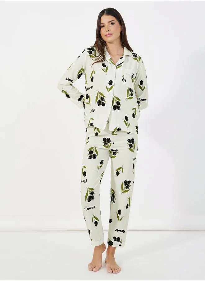 Take Two All-Over Floral Print Shirt & Pants Pyjama Sets