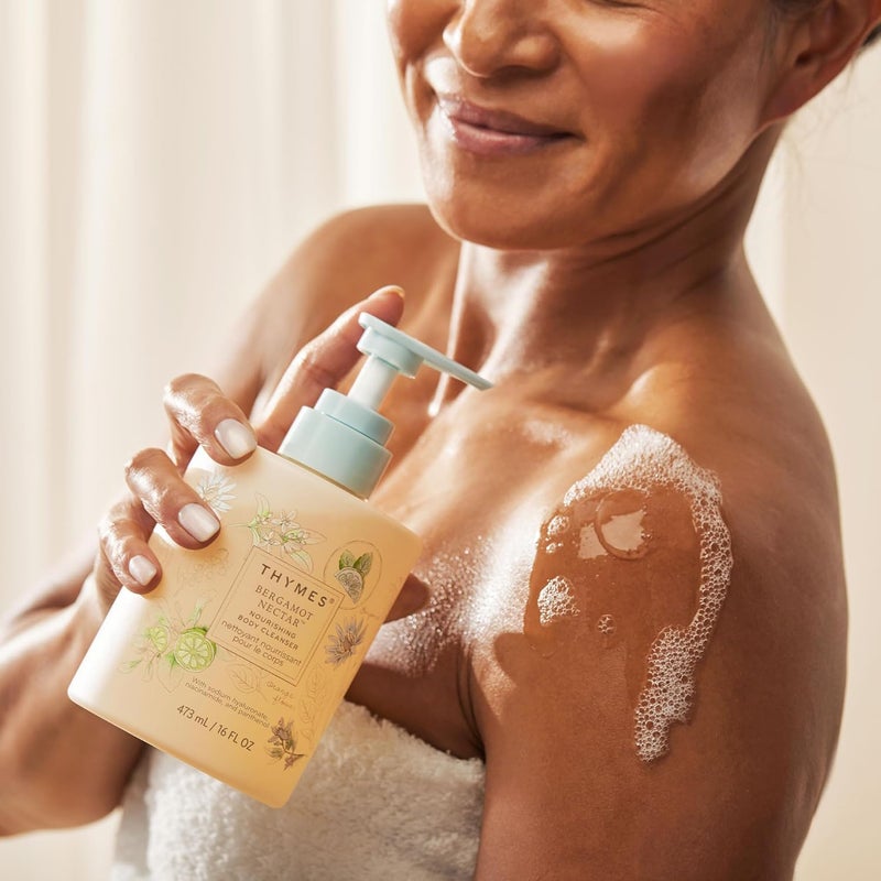 Thymes Nourishing Body Cleanser Large Moisturizing Body Wash with Pump Hydrating Cleanser Notes of Bergamot Orange Flower Lemon Lotus Sandalwood Bergamot Nectar 16 fl oz - Image 4