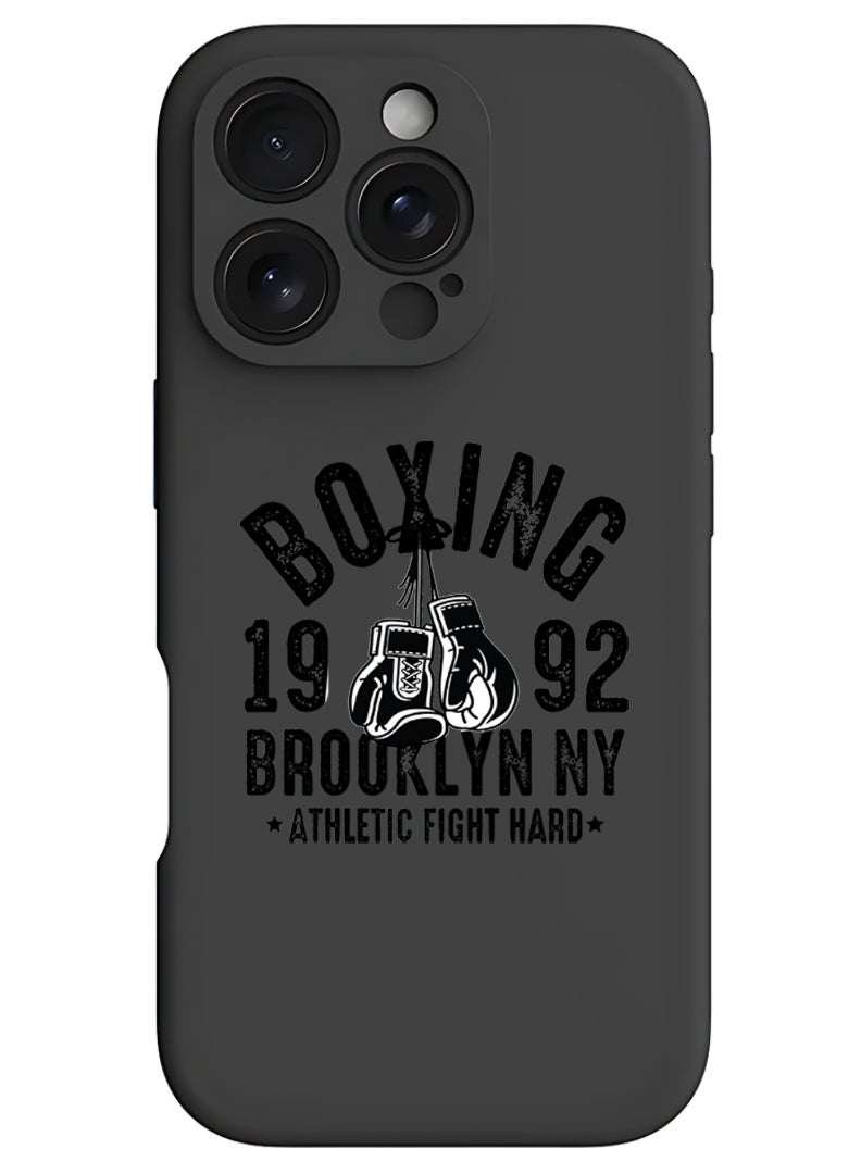 Theodor iPhone 16 Pro Max Black Protective Slim Fit Case Liquid Silicone Cover with Full Body Protection Anti-Scratch Shockproof Case For iPhone - Boxing Brooklyn black - Image 1