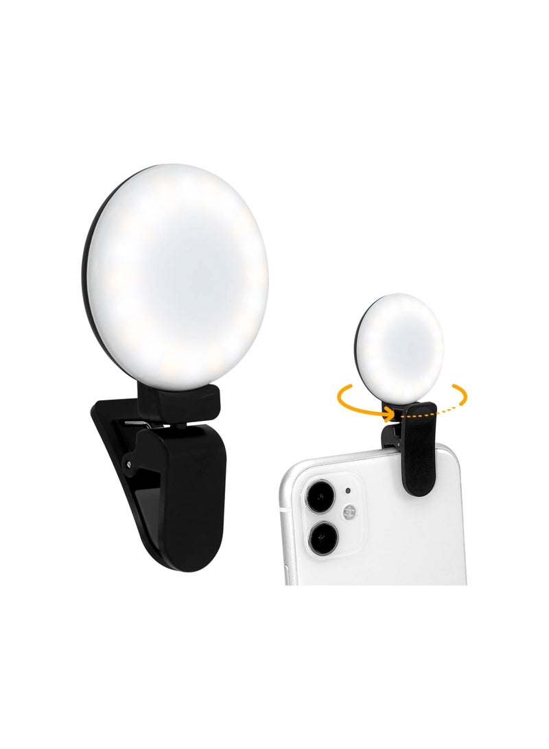 Cell Phone Selfie Clip-On Ring Light with 360° Rotation, 3 Brightness Levels – Perfect for Phones, Tablets, Laptops, TikTok, Vlog & Webcam