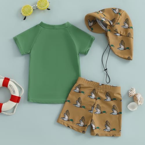 DuAnyozu Baby Boys Swimsuit Long Sleeve Rash Guard Swimwear Baby Boy Swim Trunk with Hat Set 3-Piece Toddler Bathing Suit (t-Green, 2-3 Years) - Image 4